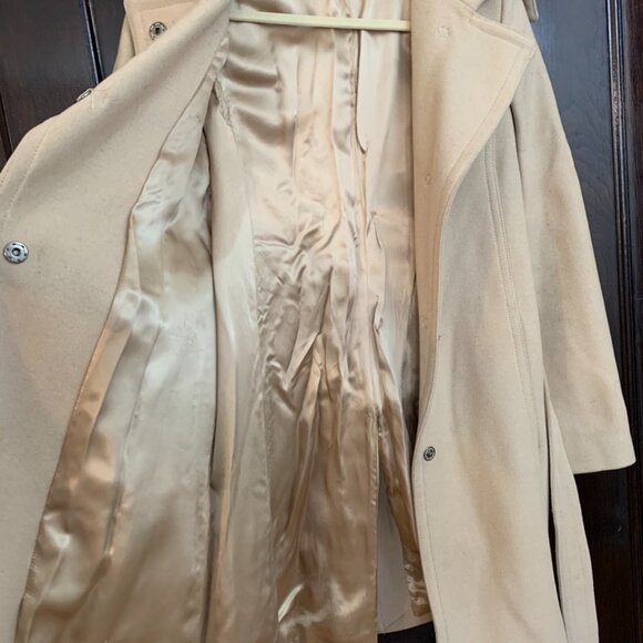 United Colors of Benetton Wool Blend Wrap Coat | Size S — Beige Belted Long Coat - Picture 5 of 9